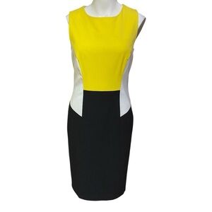 Calvin Klein Yellow and White Sheath Midi Dress Size 4